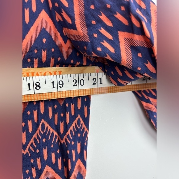 Ellie Kai 100% Silk Sz 10 Zigzag Pattern Boho Long Sleeve Top blouse Orange/Blue - Picture 8 of 9